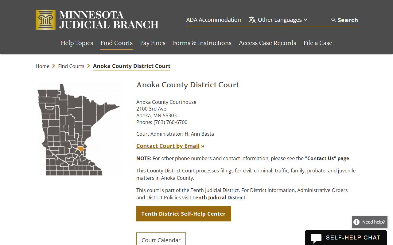 Anoka County Probate Court Records - District Court information page