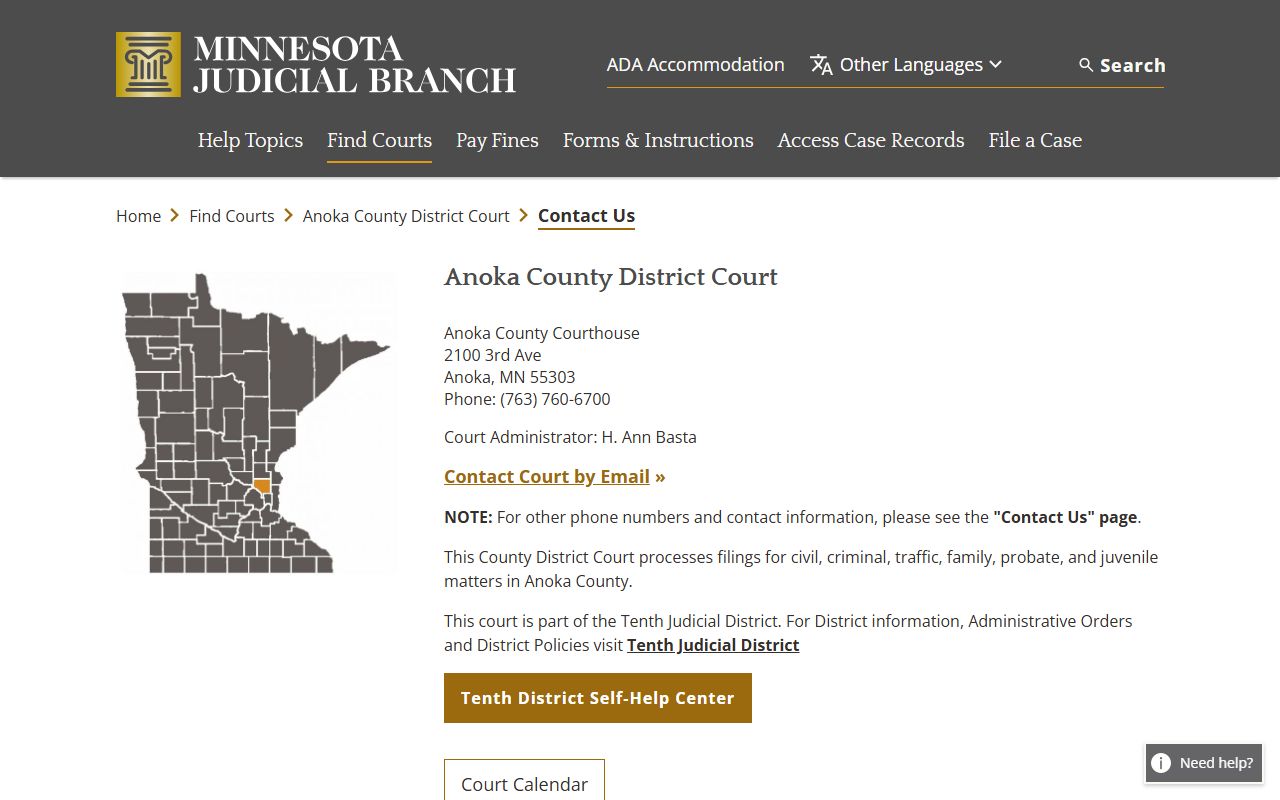 Anoka County Probate Court Records - contact information