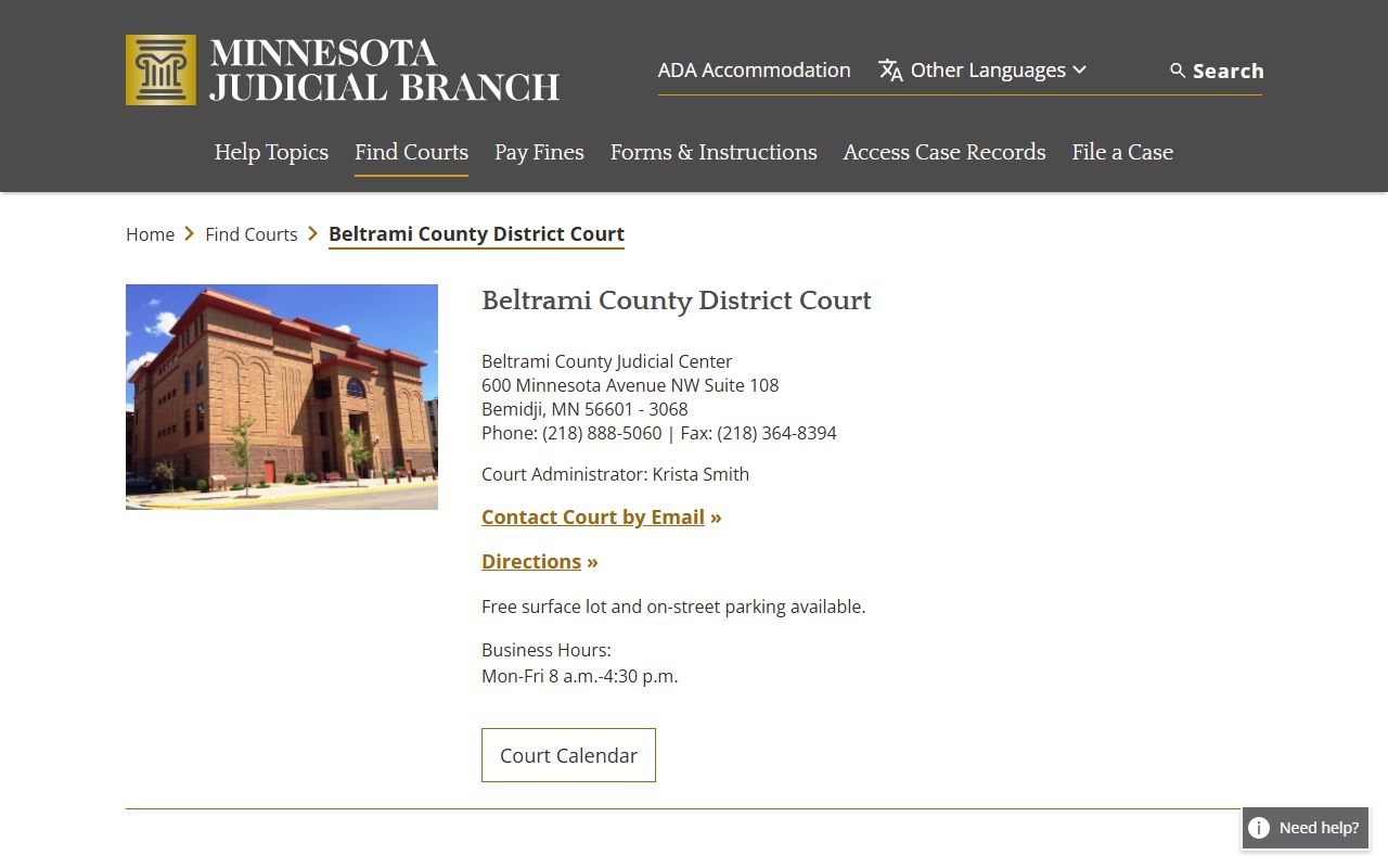 Beltrami County Probate Court Records - District Court website