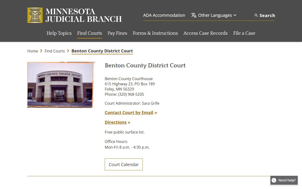 Benton County Probate Court Records - District Court information page
