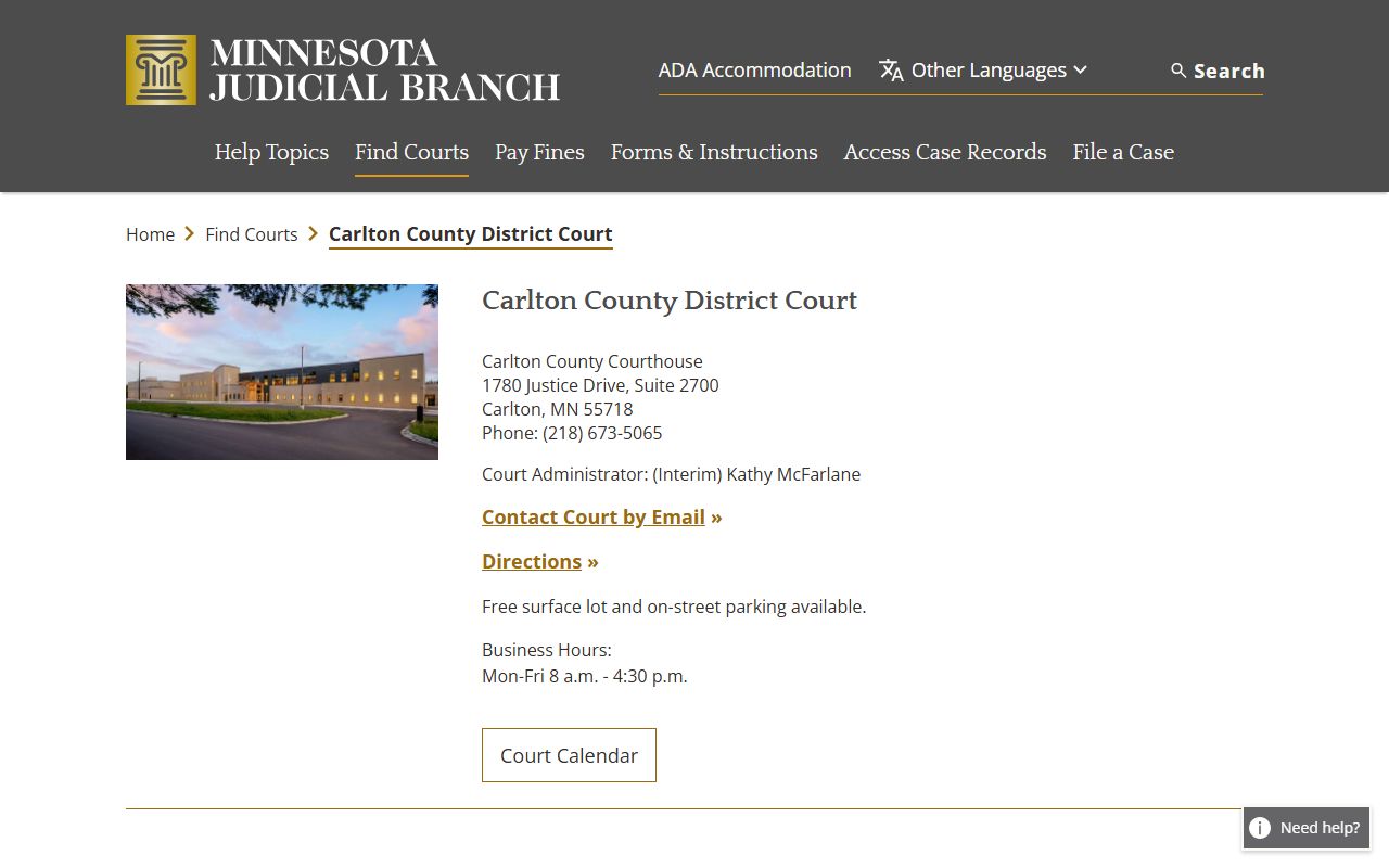 Carlton County Probate Court Records - District Court information page