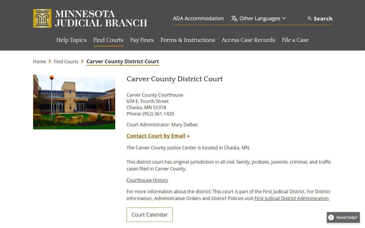 Carver County Probate Court Records - District Court page