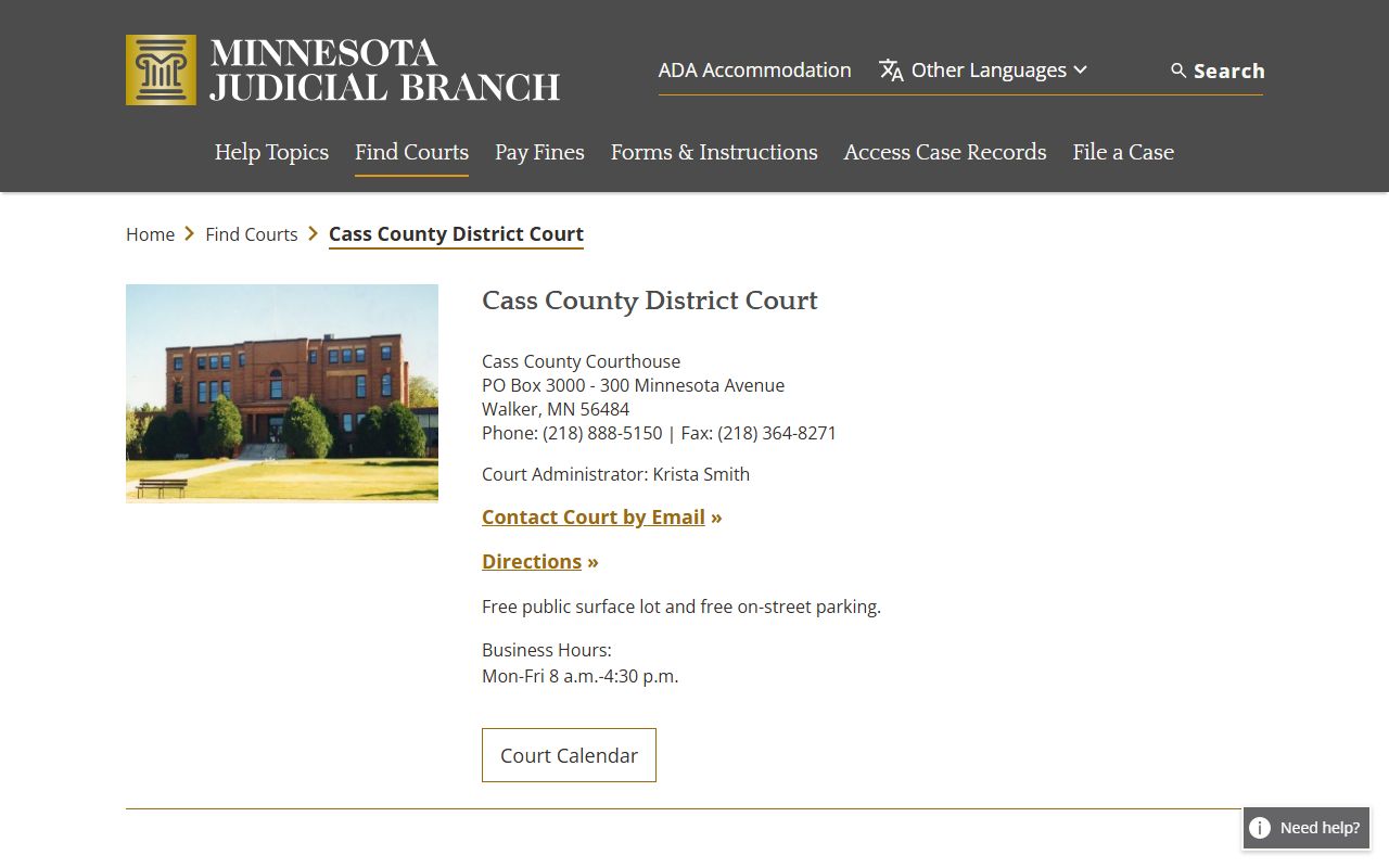 Cass County District Court probate court records page