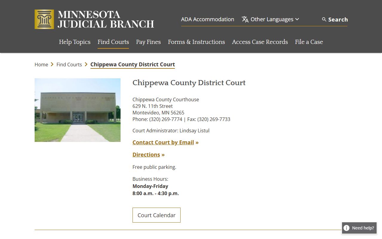 Chippewa County District Court probate court records page