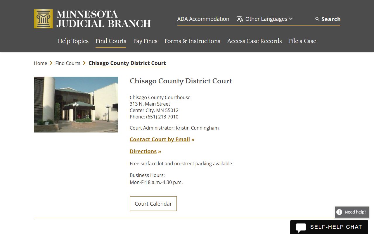 Chisago County District Court probate records information page