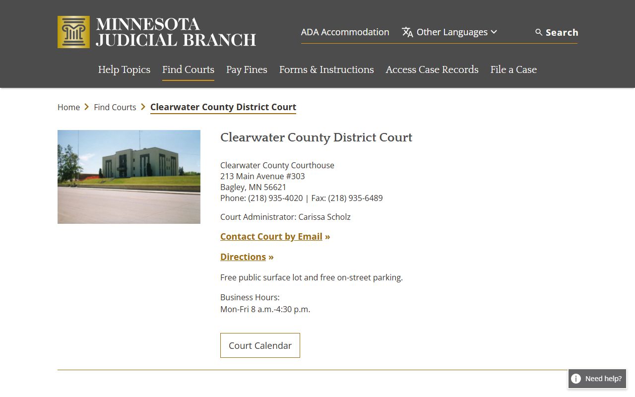 Clearwater County District Court probate records page