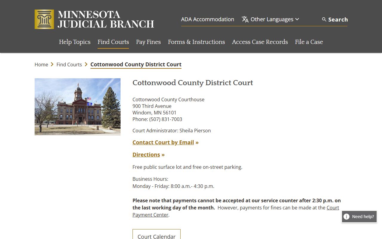 Cottonwood County District Court probate records page Windom