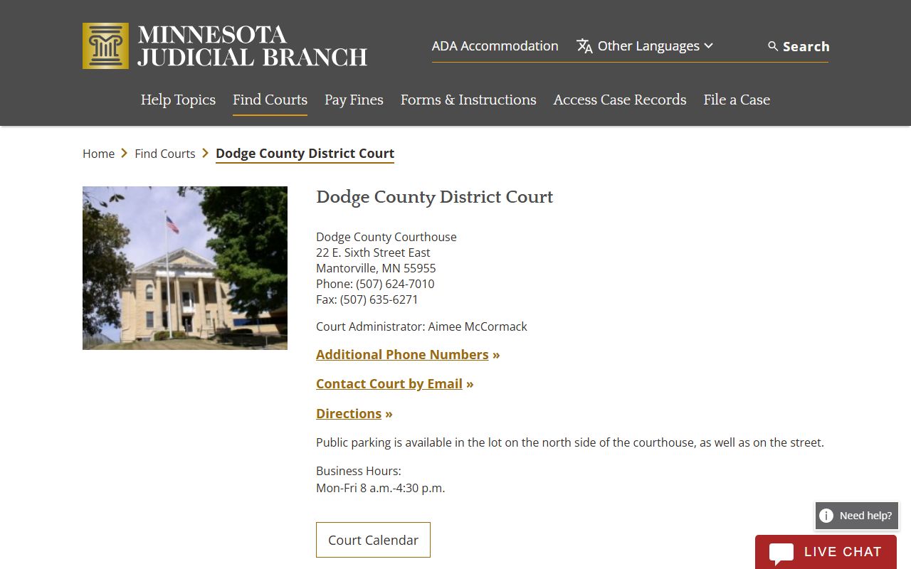 Dodge County District Court probate records page Mantorville