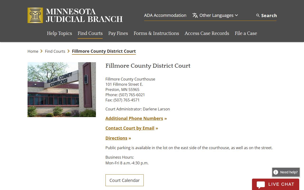 Fillmore County Probate Court Records - District Court page