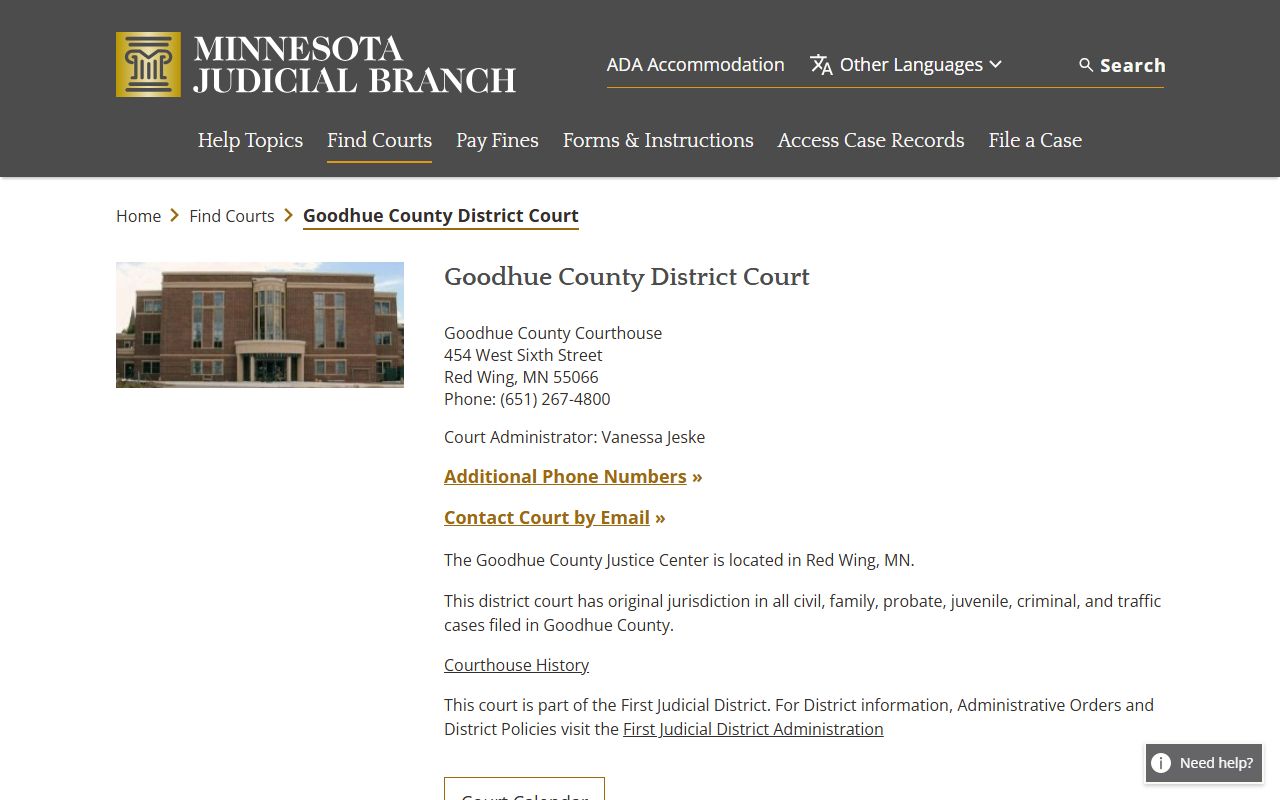 Goodhue County Probate Court Records - District Court page