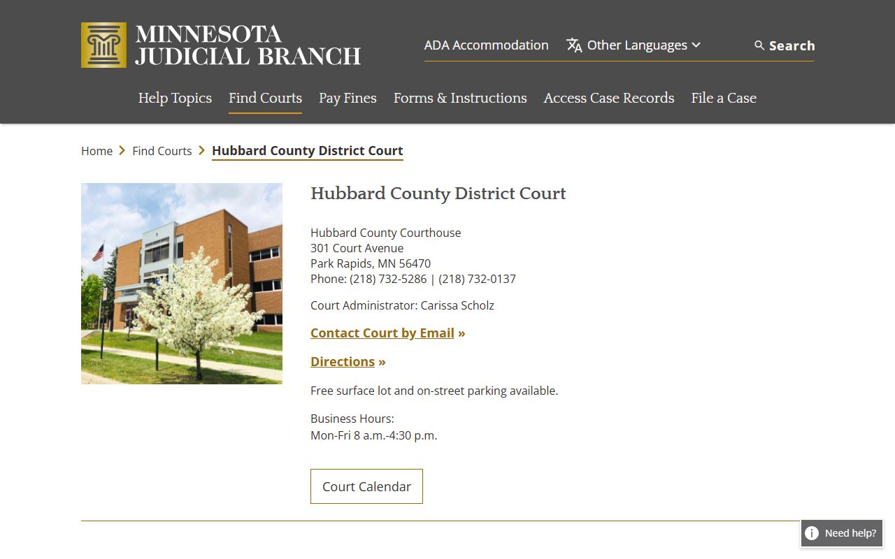Hubbard County Probate Court Records - District Court page