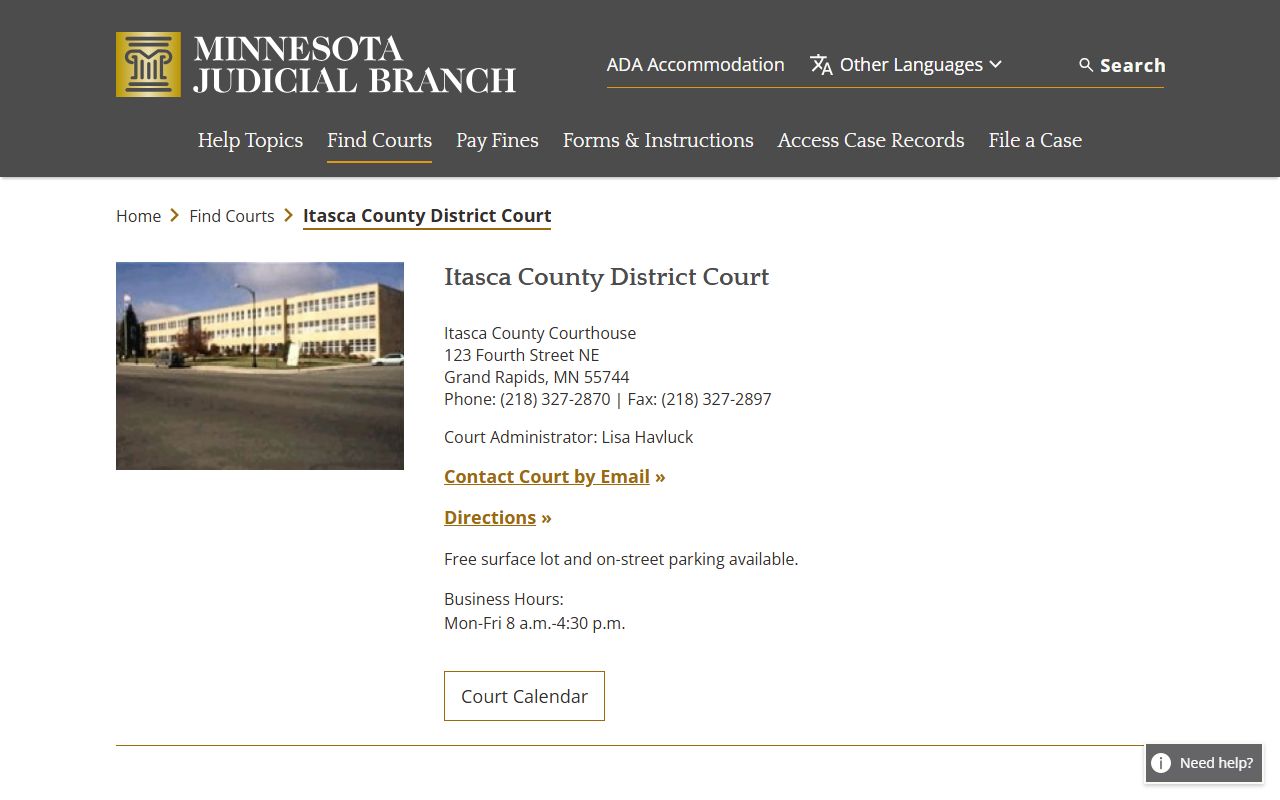 Itasca County District Court probate court records page