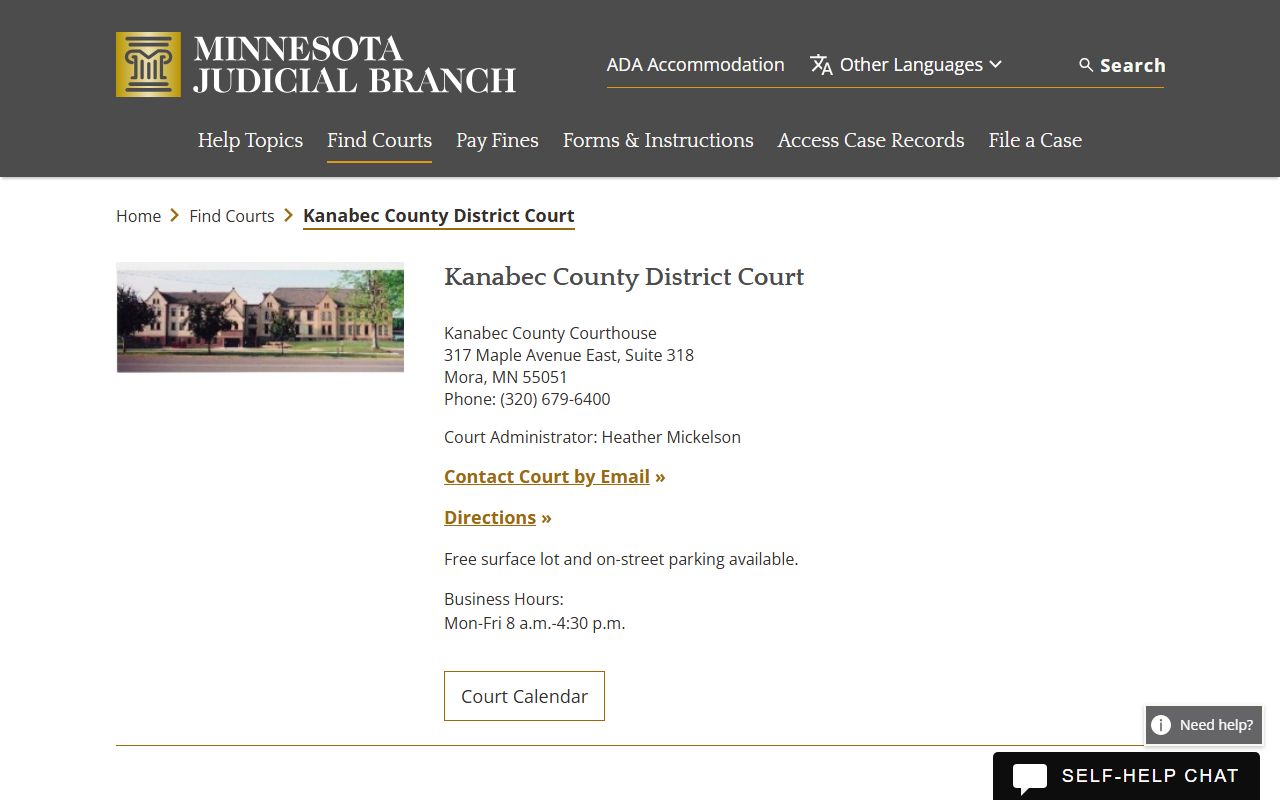 Kanabec County District Court probate court records page