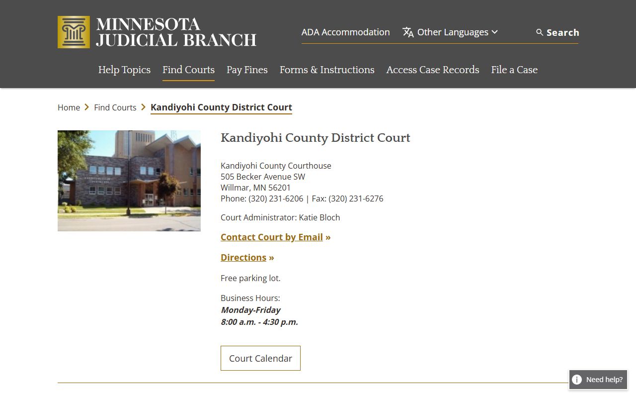 Kandiyohi County District Court probate records page