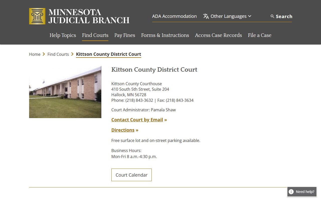 Kittson County District Court probate records page