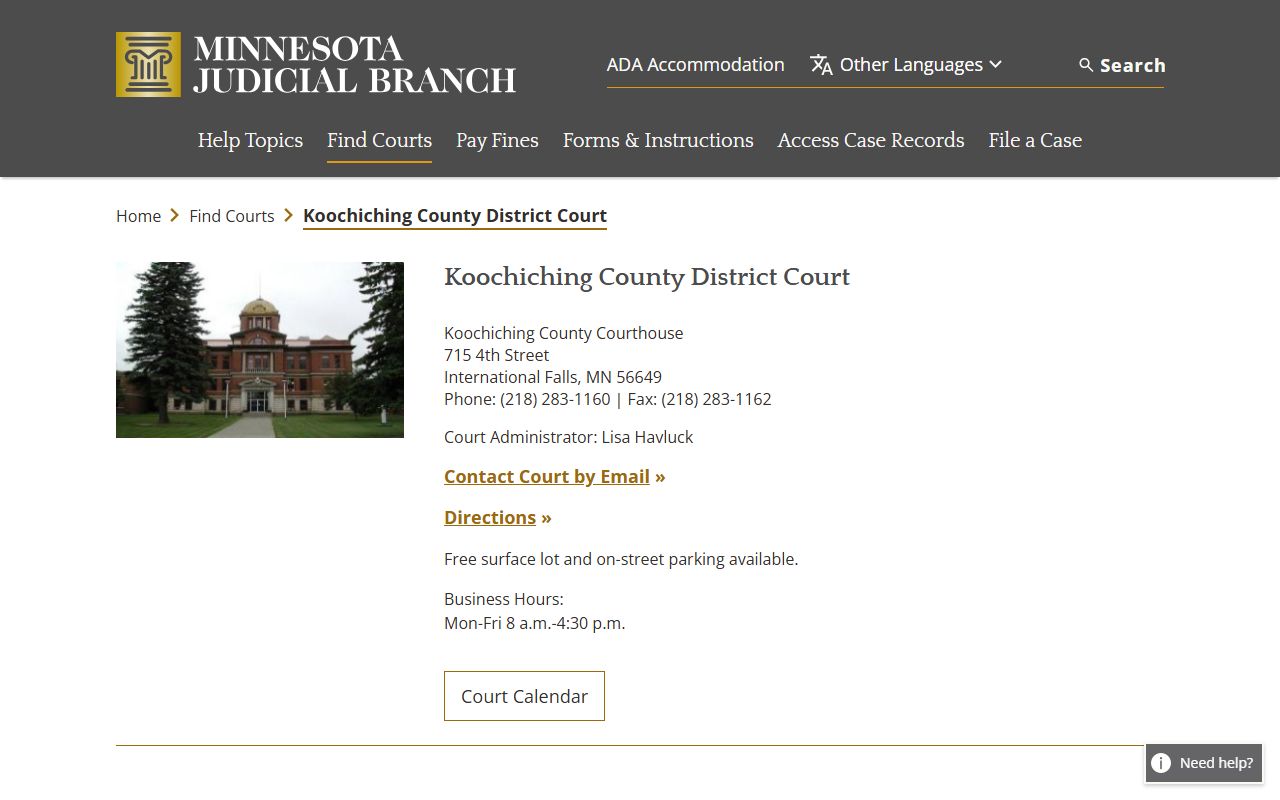 Koochiching County District Court probate records page
