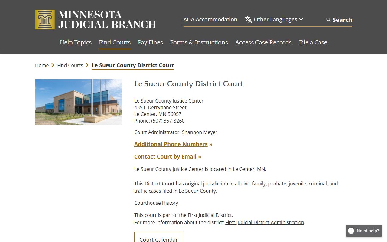 Le Sueur County District Court probate court records page
