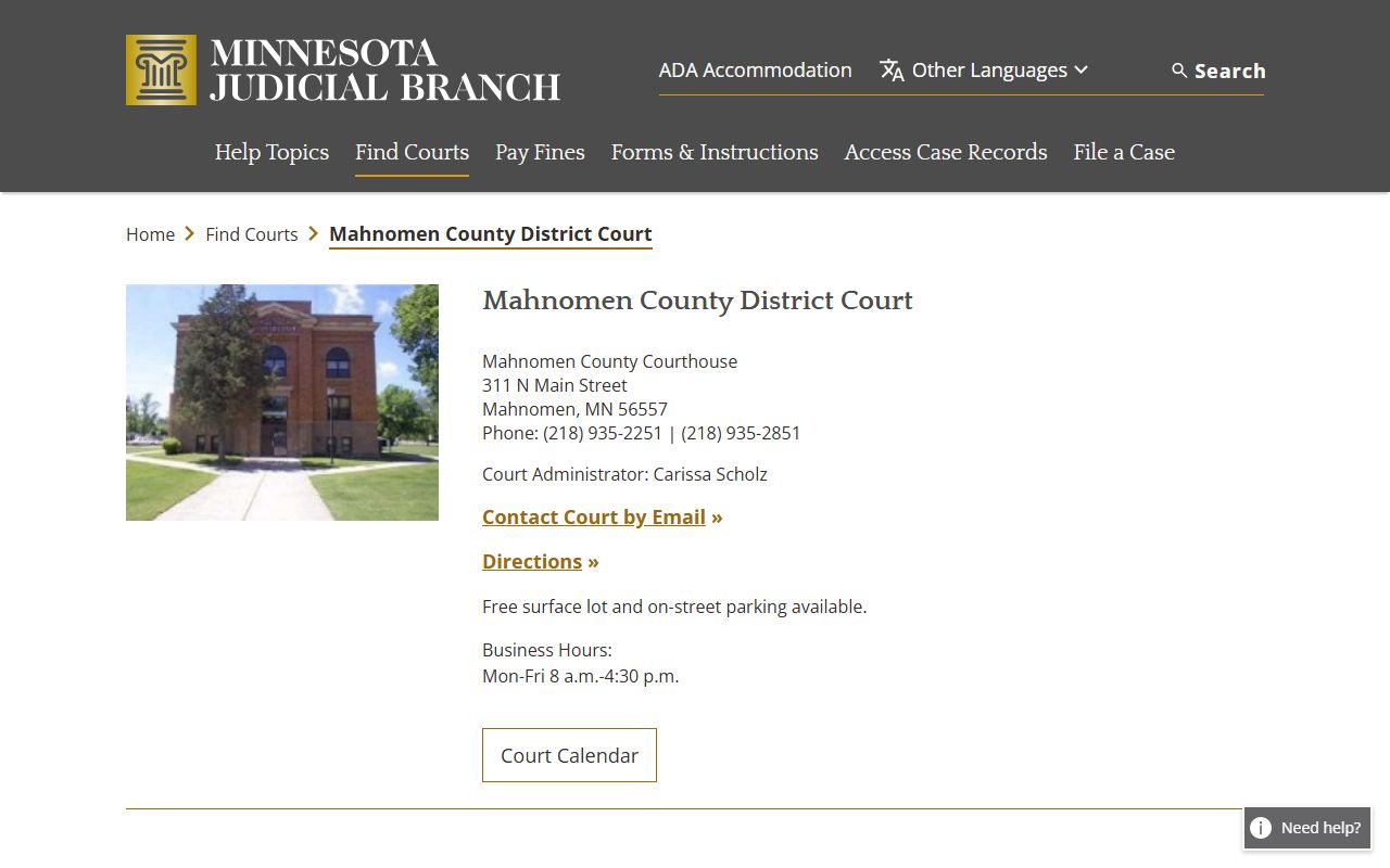 Mahnomen County Probate Court Records - District Court website