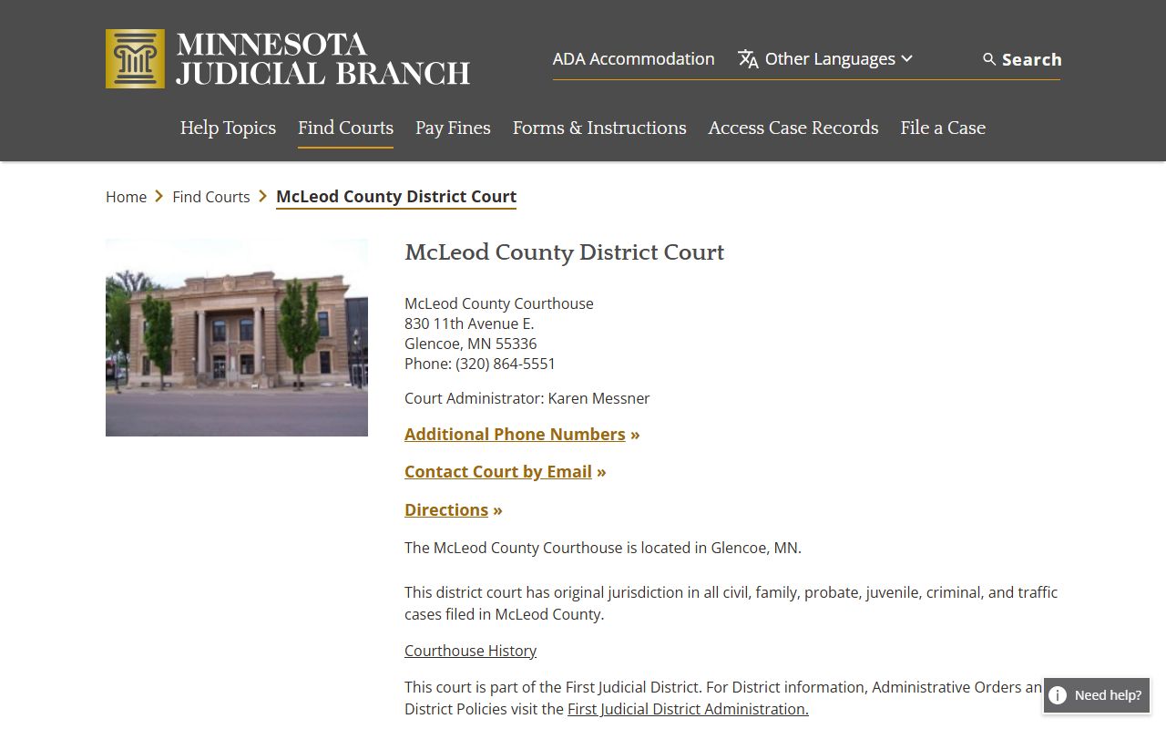 McLeod County Probate Court Records - District Court website