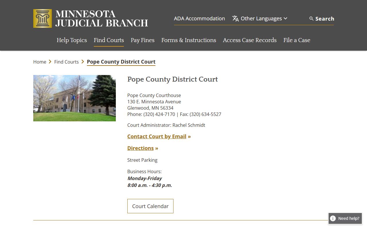 Pope County Probate Court Records - district court information page