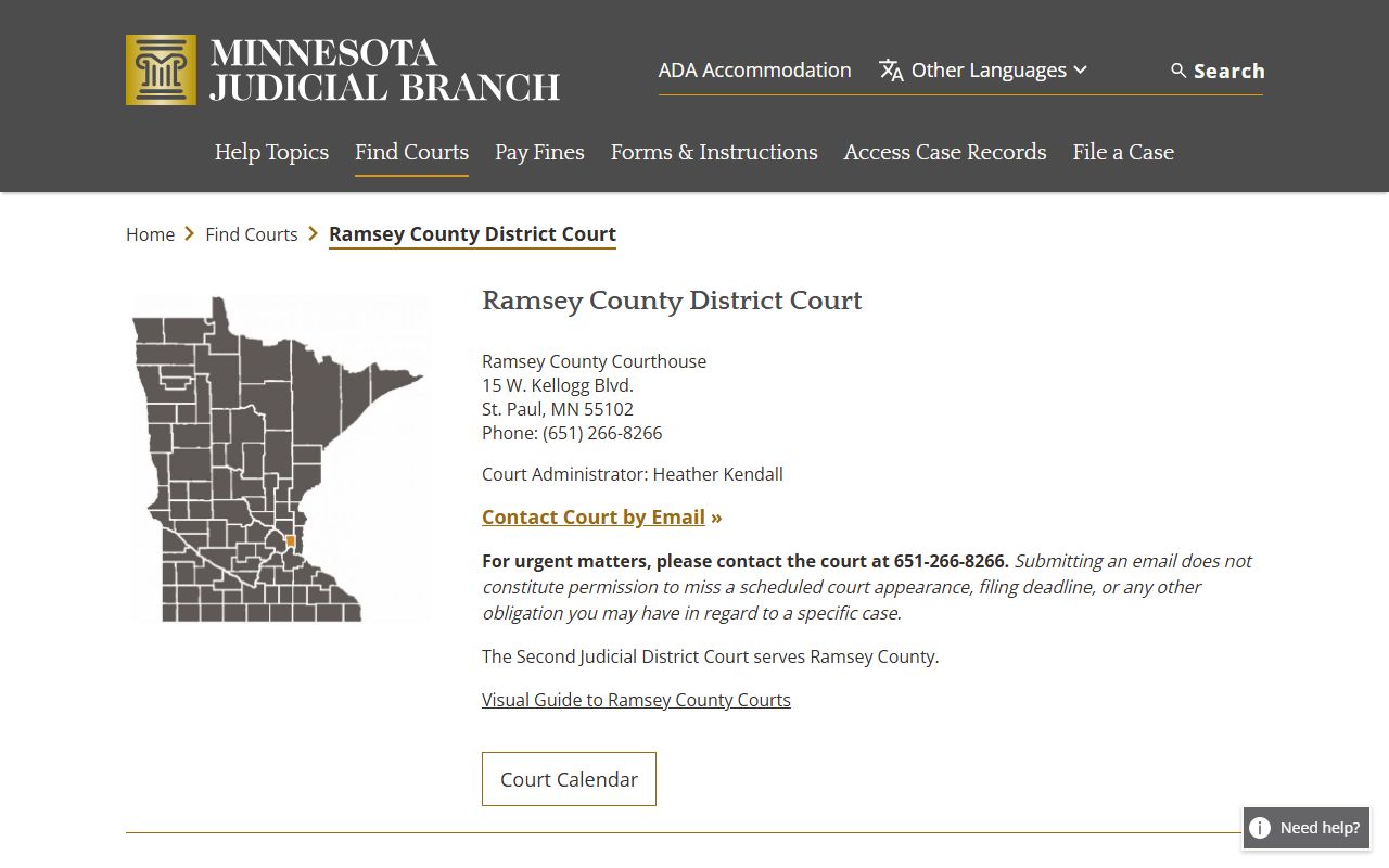Ramsey County Probate Court Records - district court information page