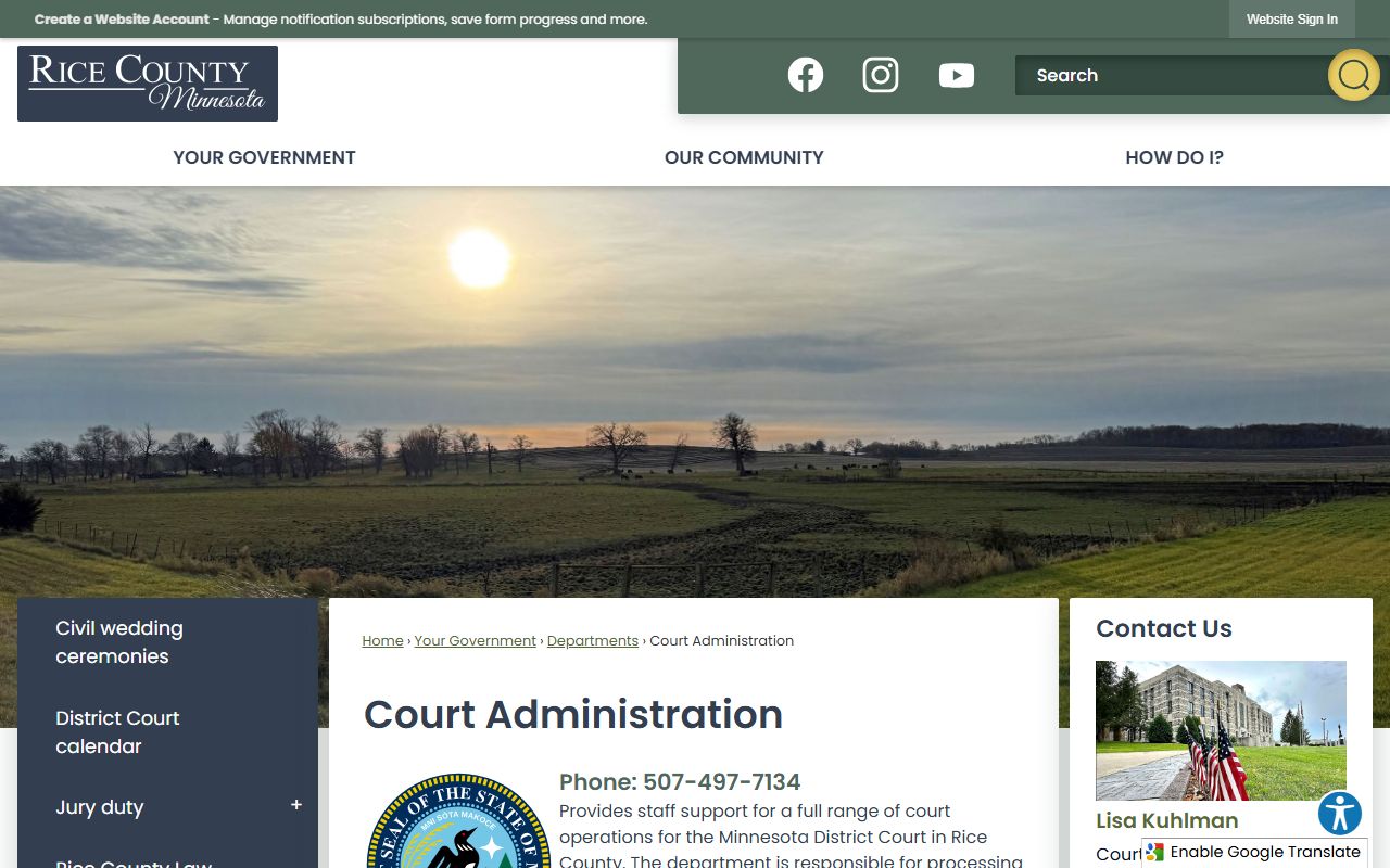 Rice County Probate Court Records - court administration page