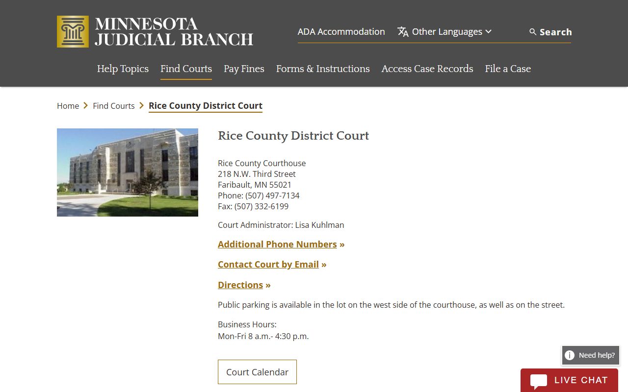 Rice County Probate Court Records - district court page