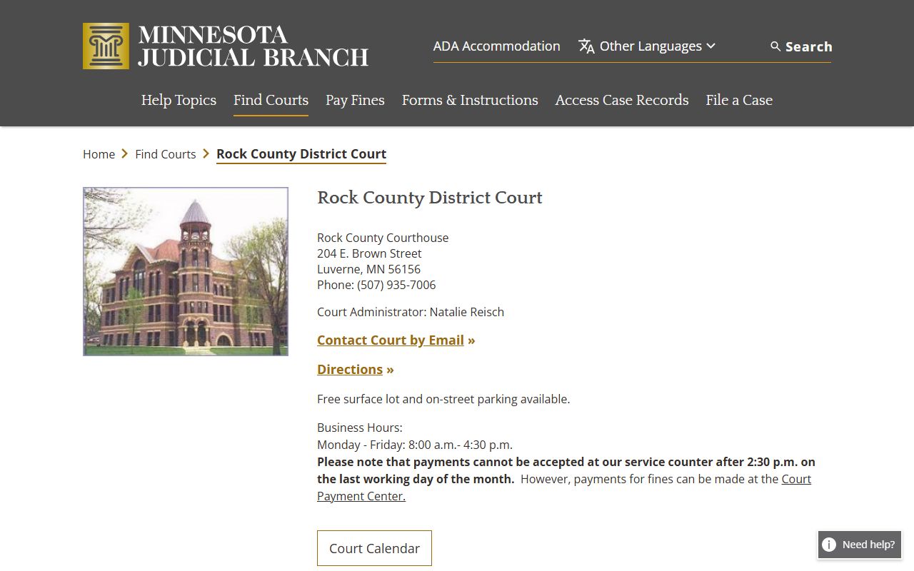 Rock County Probate Court Records - district court information page