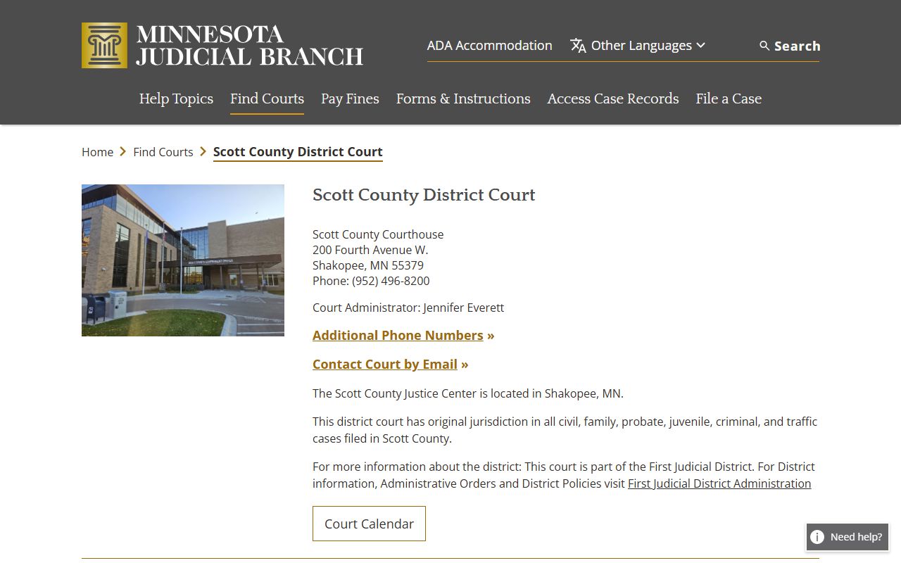 Scott County Probate Court Records - district court information page