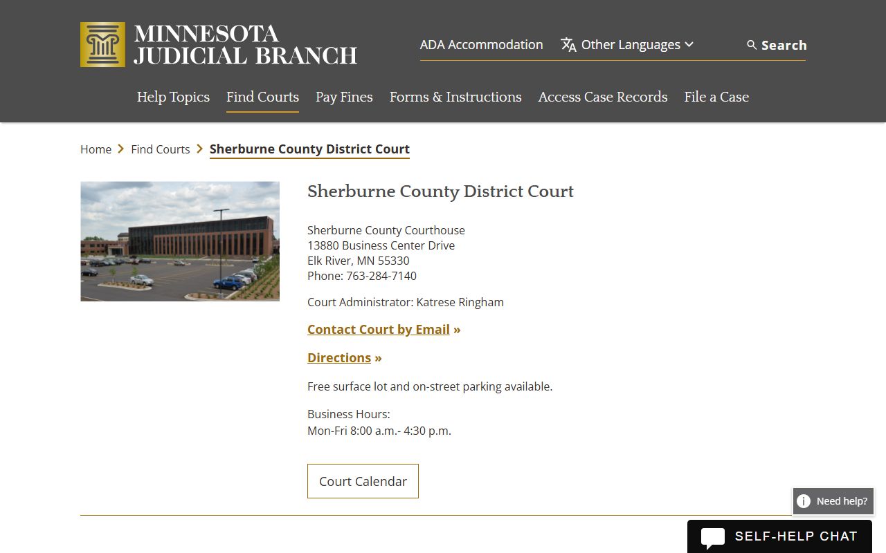 Sherburne County Probate Court Records - district court information page