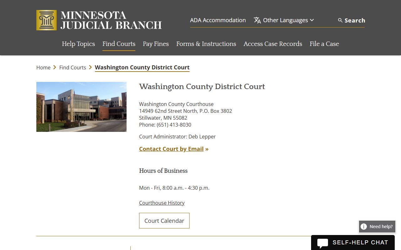 Washington County District Court probate court records page