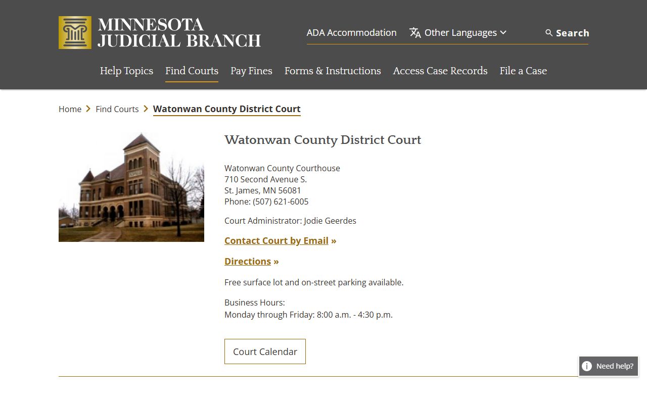 Watonwan County District Court probate court records page