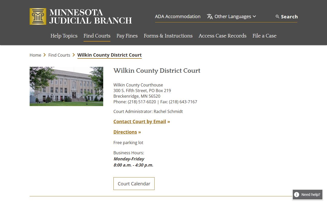 Wilkin County District Court probate court records page