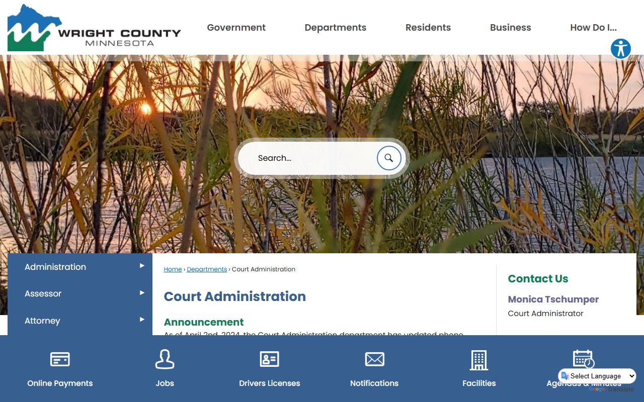 Wright County Court Administration page for probate court records