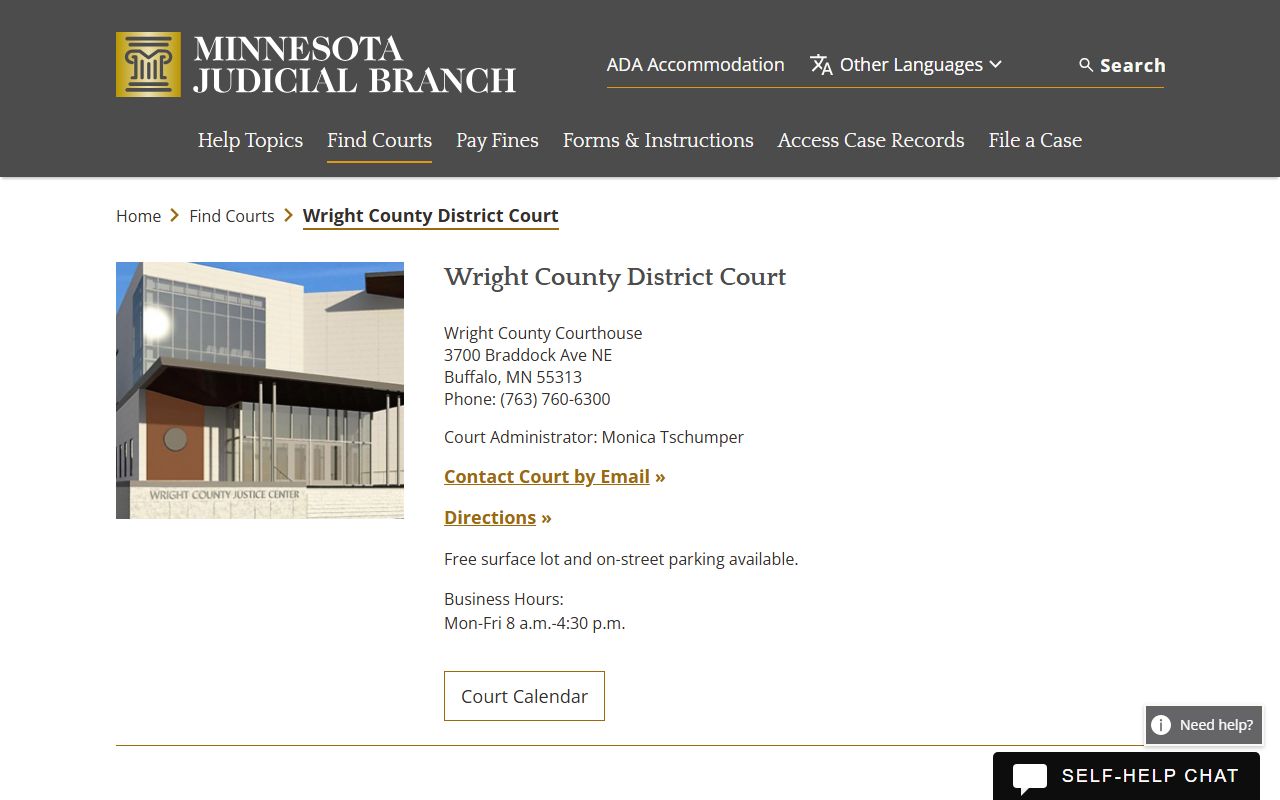 Wright County District Court probate court records page