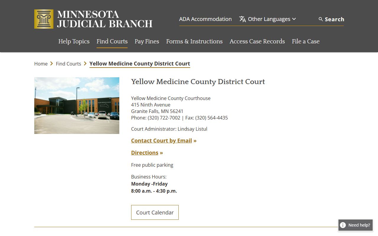Yellow Medicine County District Court probate court records page