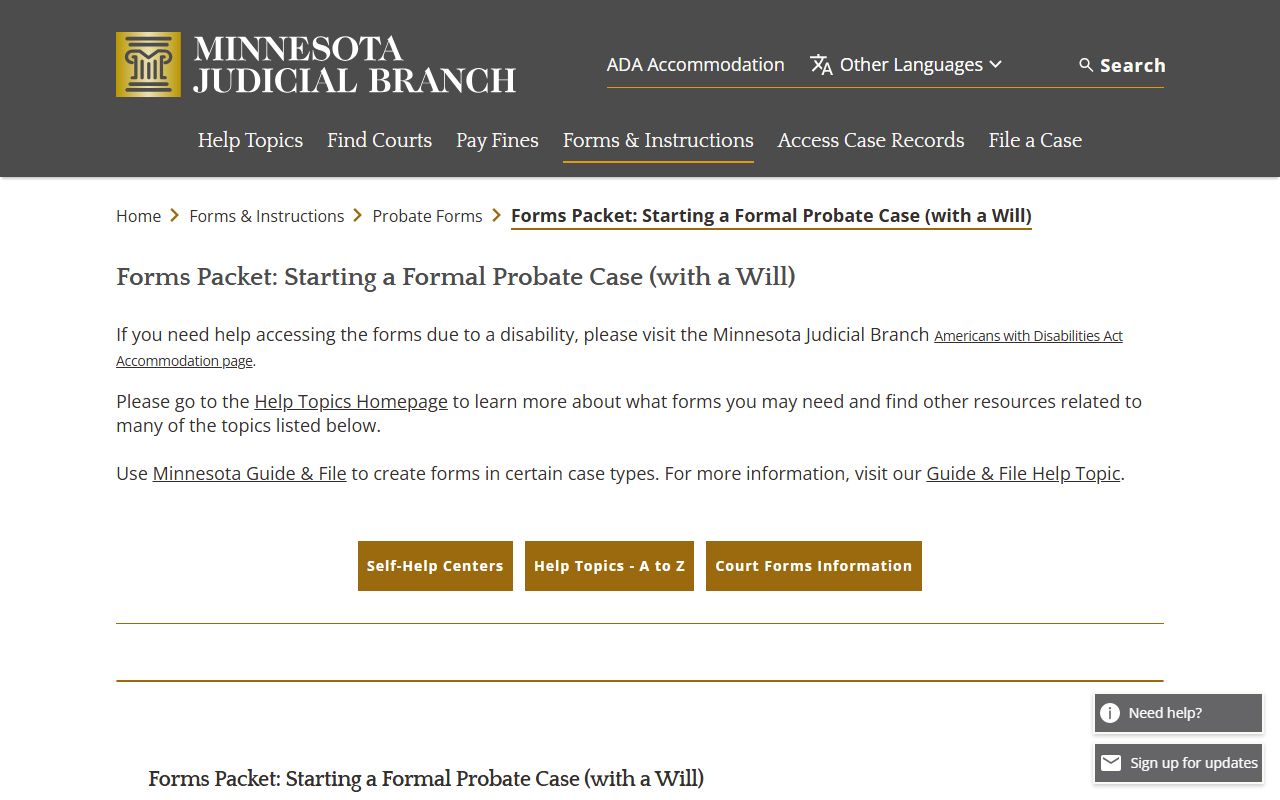 Minnesota formal probate court records forms packet PRO1201 through PRO1206