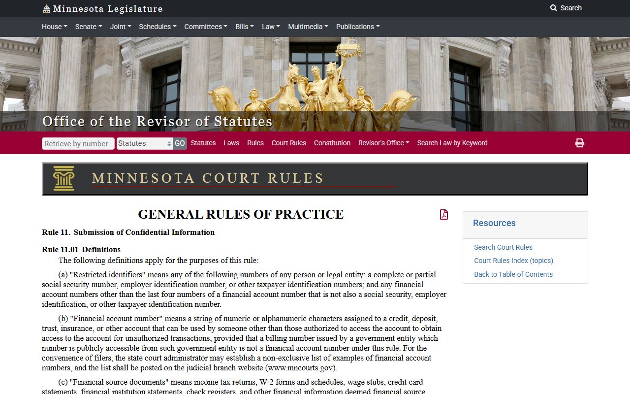 Minnesota Rule 11 confidential information requirements in probate court records filings