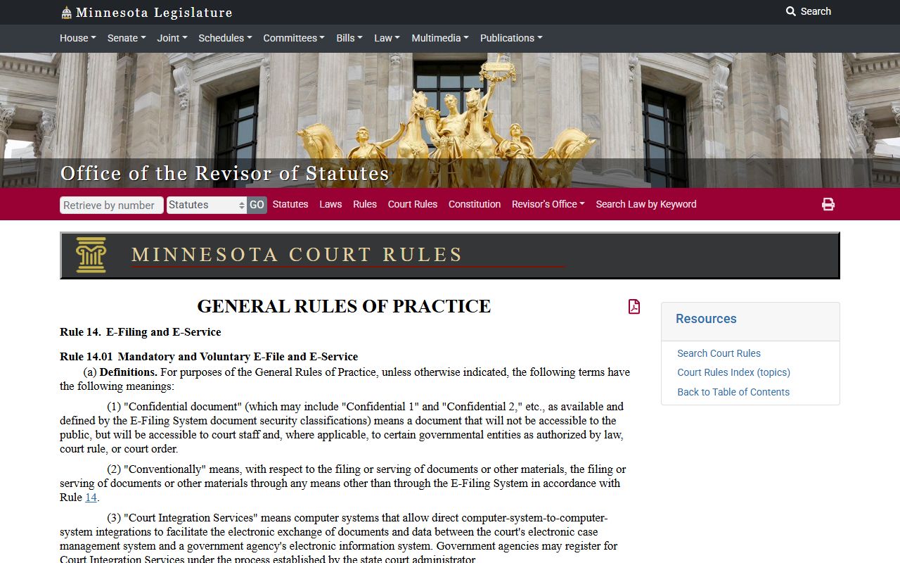 Minnesota Rule 14 e-filing requirements for probate court records guardianship conservatorship